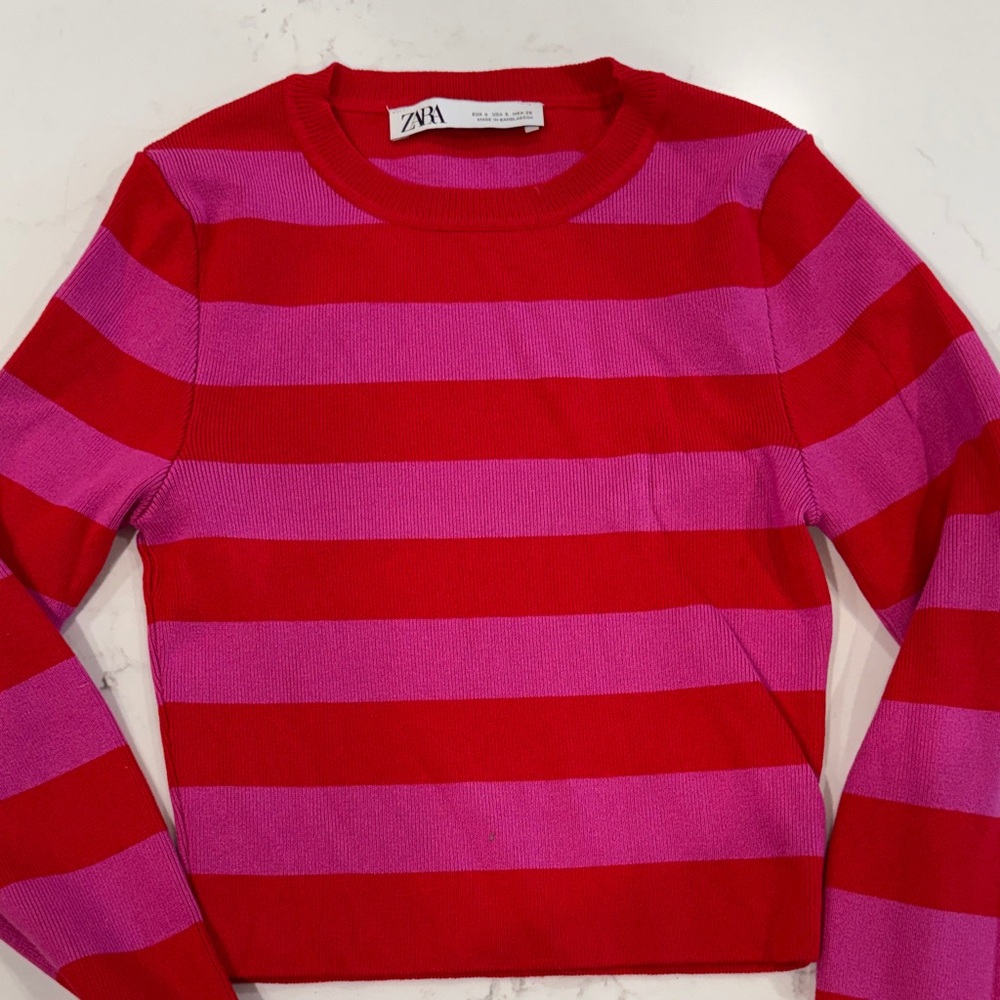 Zara Vibrant Striped Crew Neck Sweater